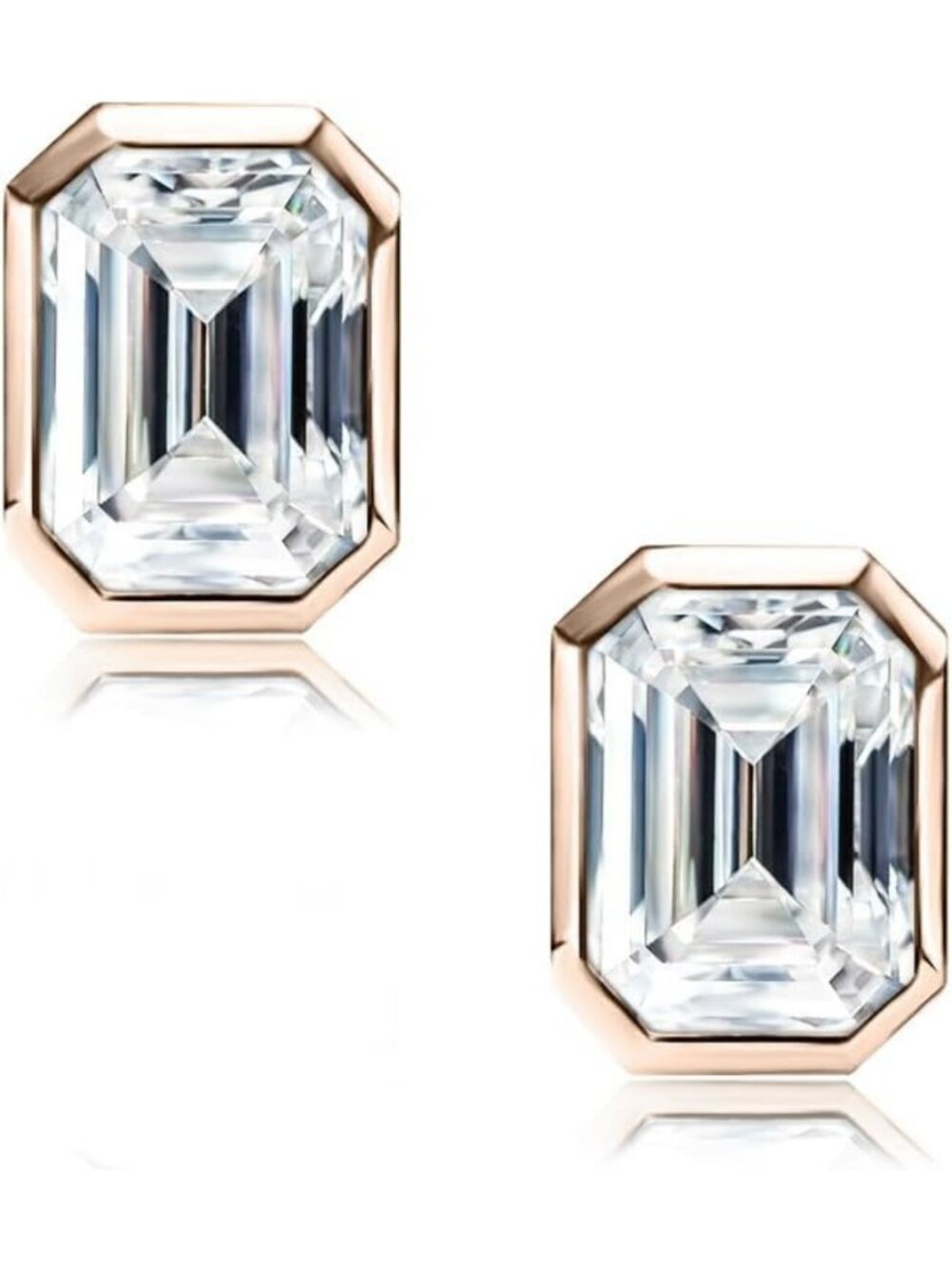 4.0ct Emerald Cut CZ Stud Earrings in 18K Gold Plated Sterling Silver